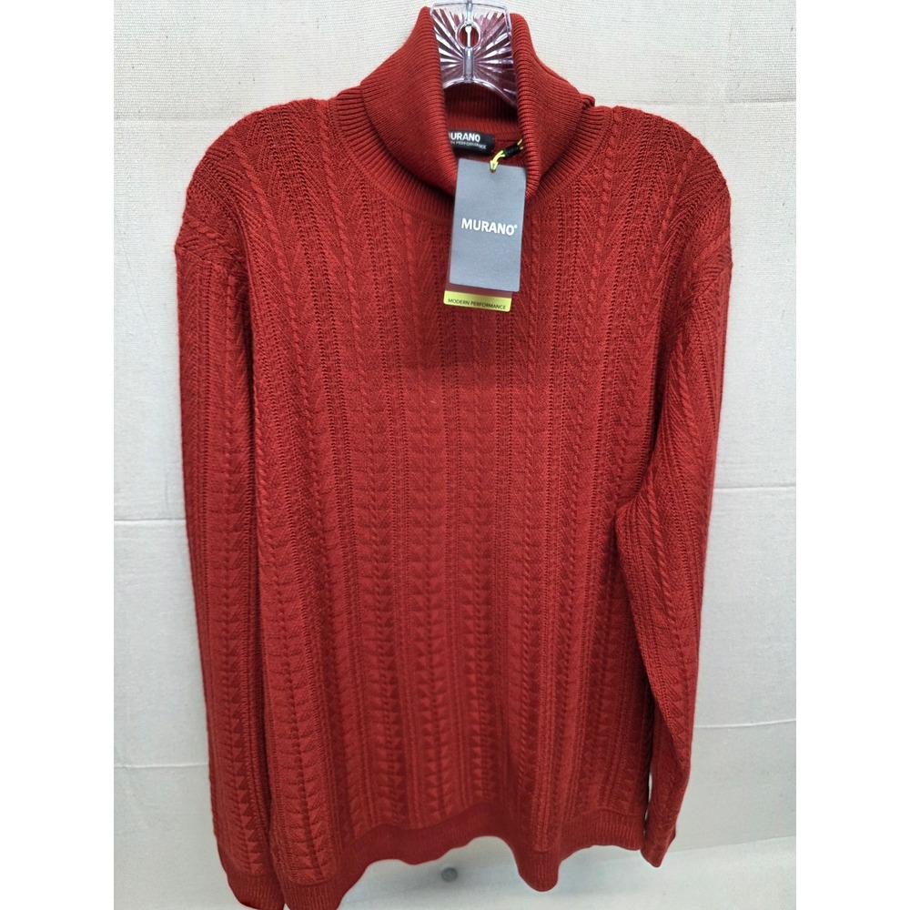 Murano Modern Performance Mens Rust Red Cable Knit Turtleneck‎ Sweater XL NWT